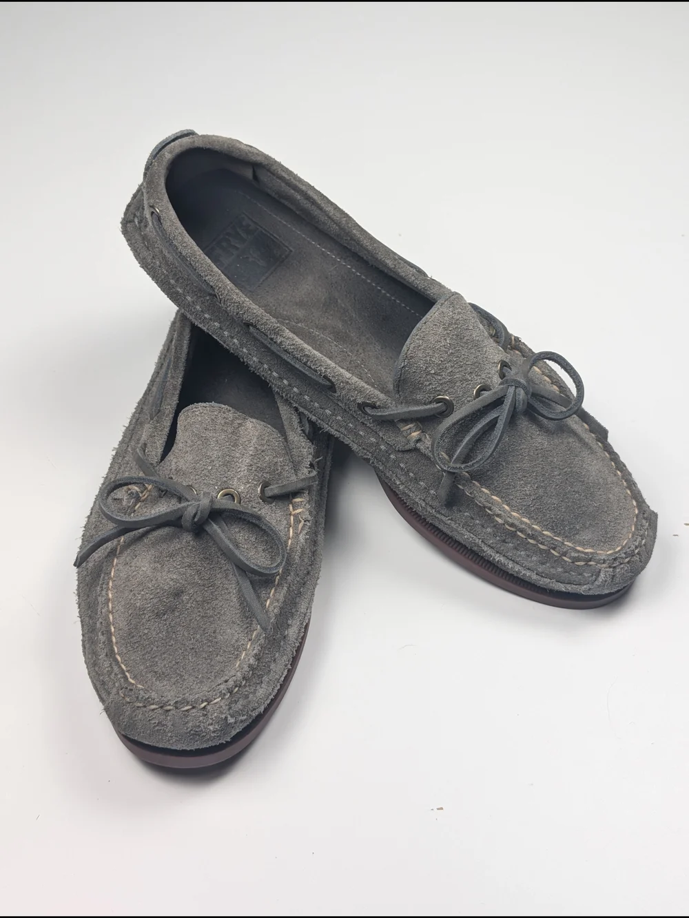 Frye Mens Mason Tie Suede Moccasin Drivers Grey Leather Boat Shoes Size 10